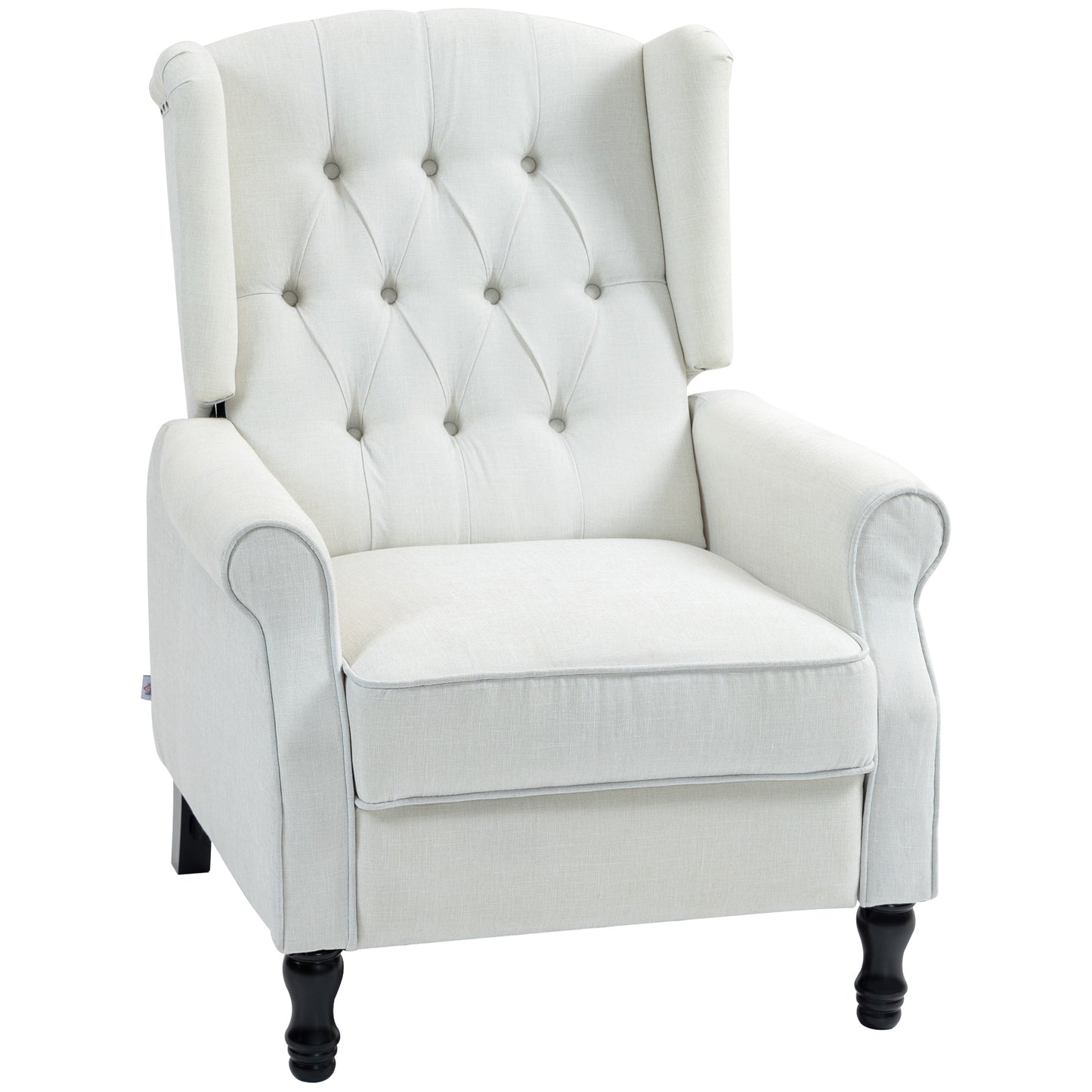 HOMCOM Recliner Armchair, Vintage Reclining Chair with Nail Head Trim, Wingback Chair with Button Tufted Back and Footrest, for Living Room, Cream White 5