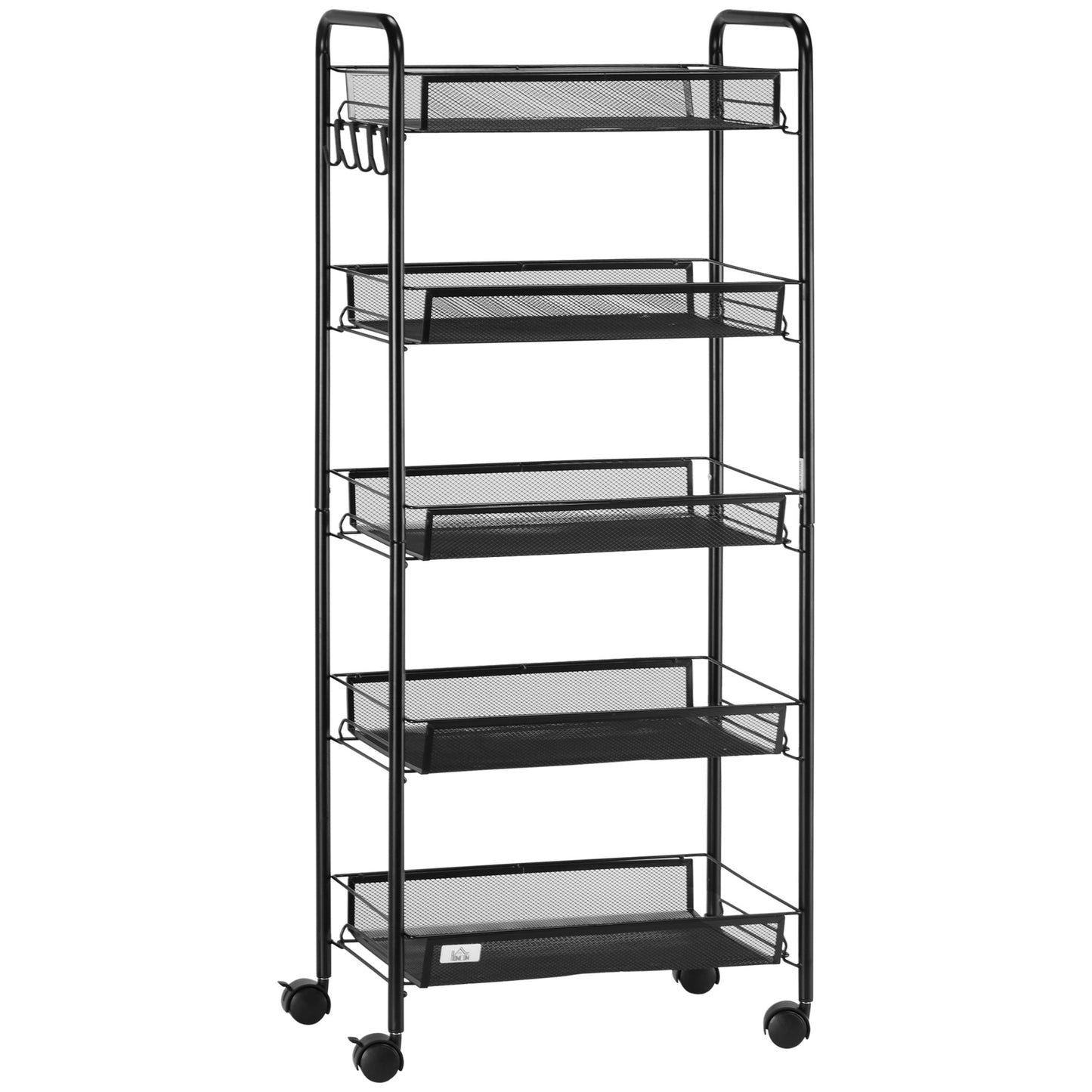 HOMCOM Five-Steel Mesh Basket Storage Trolley, with Wheels - Black 5