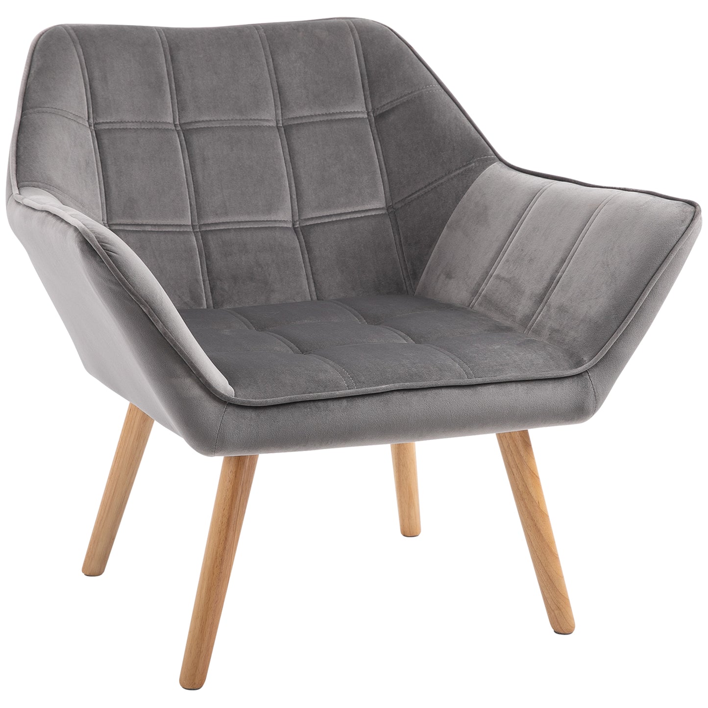 HOMCOM Armchair Accent Chair, Vanity Chair with Wide Arms, Slanted Back, Padding, Metal Frame, Wooden Legs, Home Bedroom Furniture Seating, Grey 5