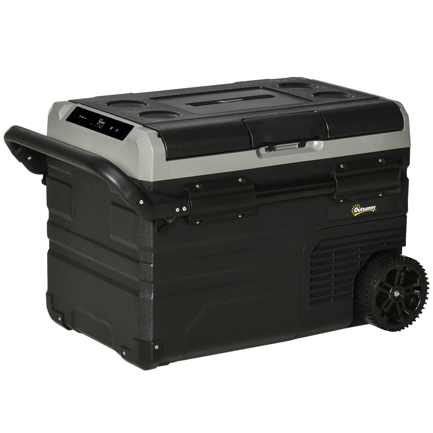 Outsunny 40L Car Refrigerator, Portable Compressor Cooler Box, Fridge Freezer w/ Inner LED Light, Foldable Handles, Cup Holders, 12/24V DC and 110-240V AC for Campervan RV Boat Travel Down to -20℃ 5