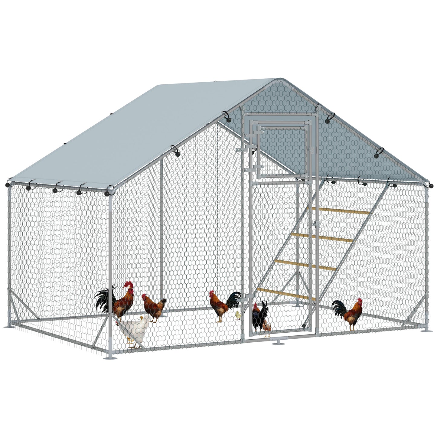 PawHut Walk in Chicken Run w/ Cover, Feeding Door, Hanging Feeder, Perch, for 6-8 Poultry #6 Top Sellingin Chicken Coop