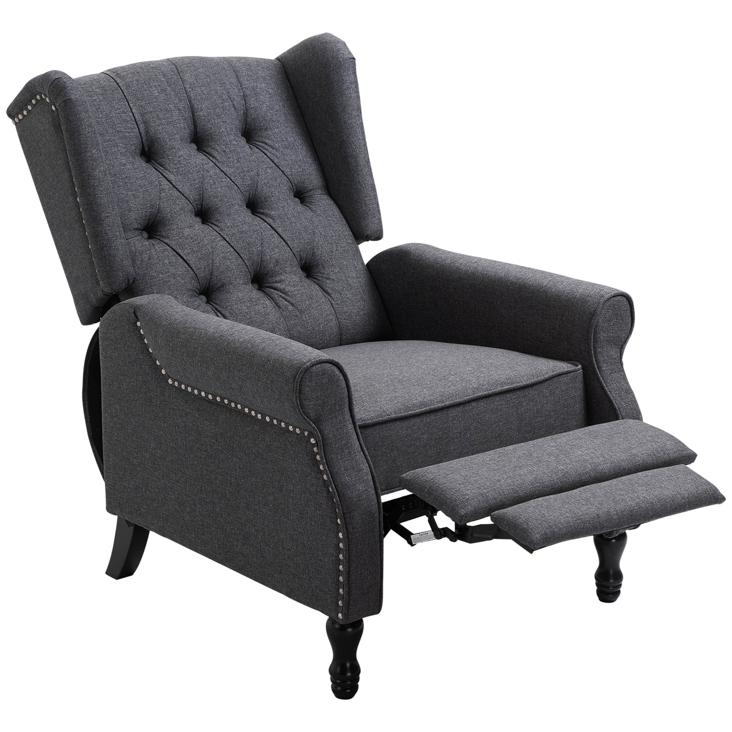 HOMCOM Recliner Armchair, Vintage Reclining Chair with Nail Head Trim, Wingback Chair with Button Tufted Back and Footrest, for Living Room, Dark Grey #3 Top Sellingin Sofas 5