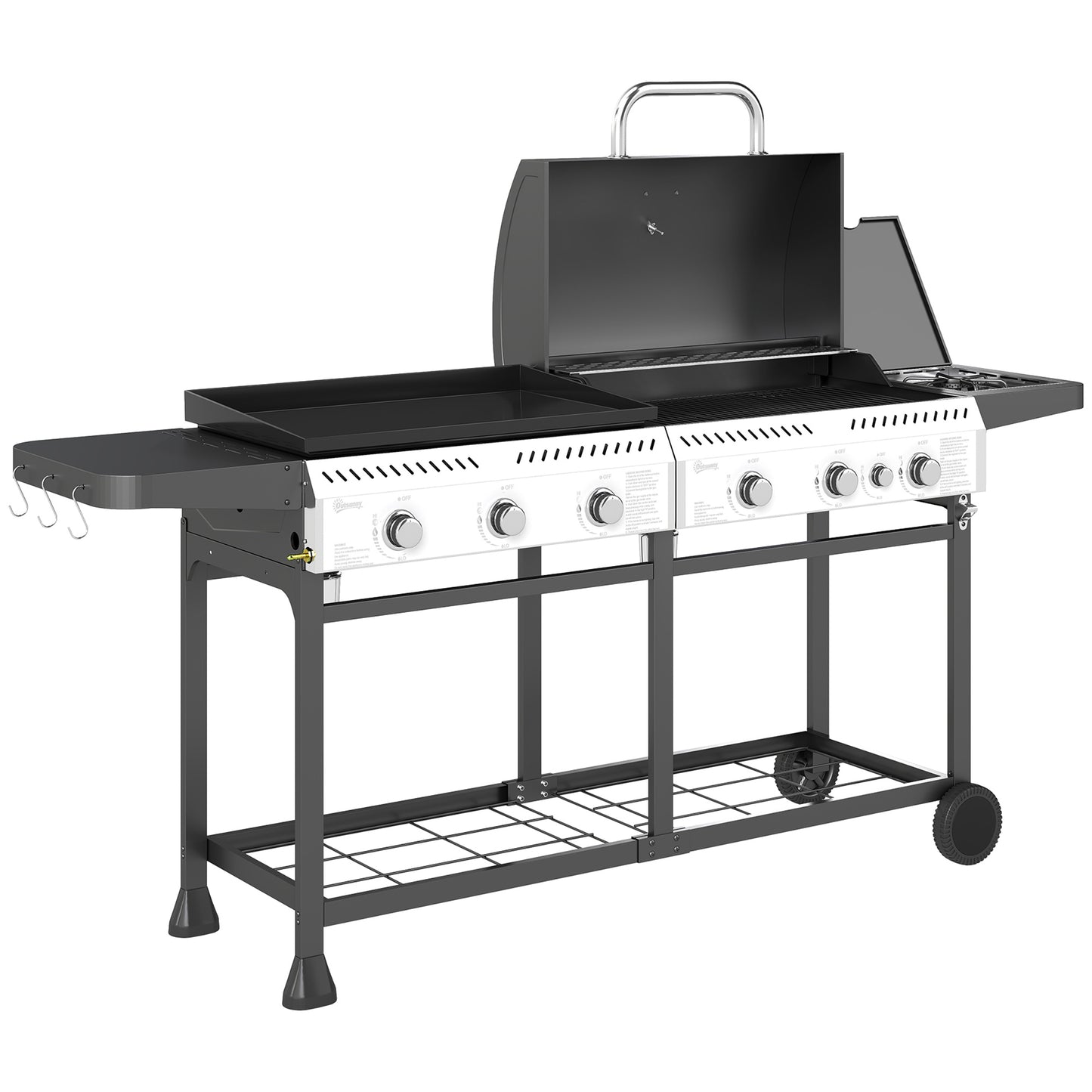 Outsunny Deluxe Duo Gas BBQ, with Grill, Plancha and Side Burner - Black #3 Top Sellingin Barbecues