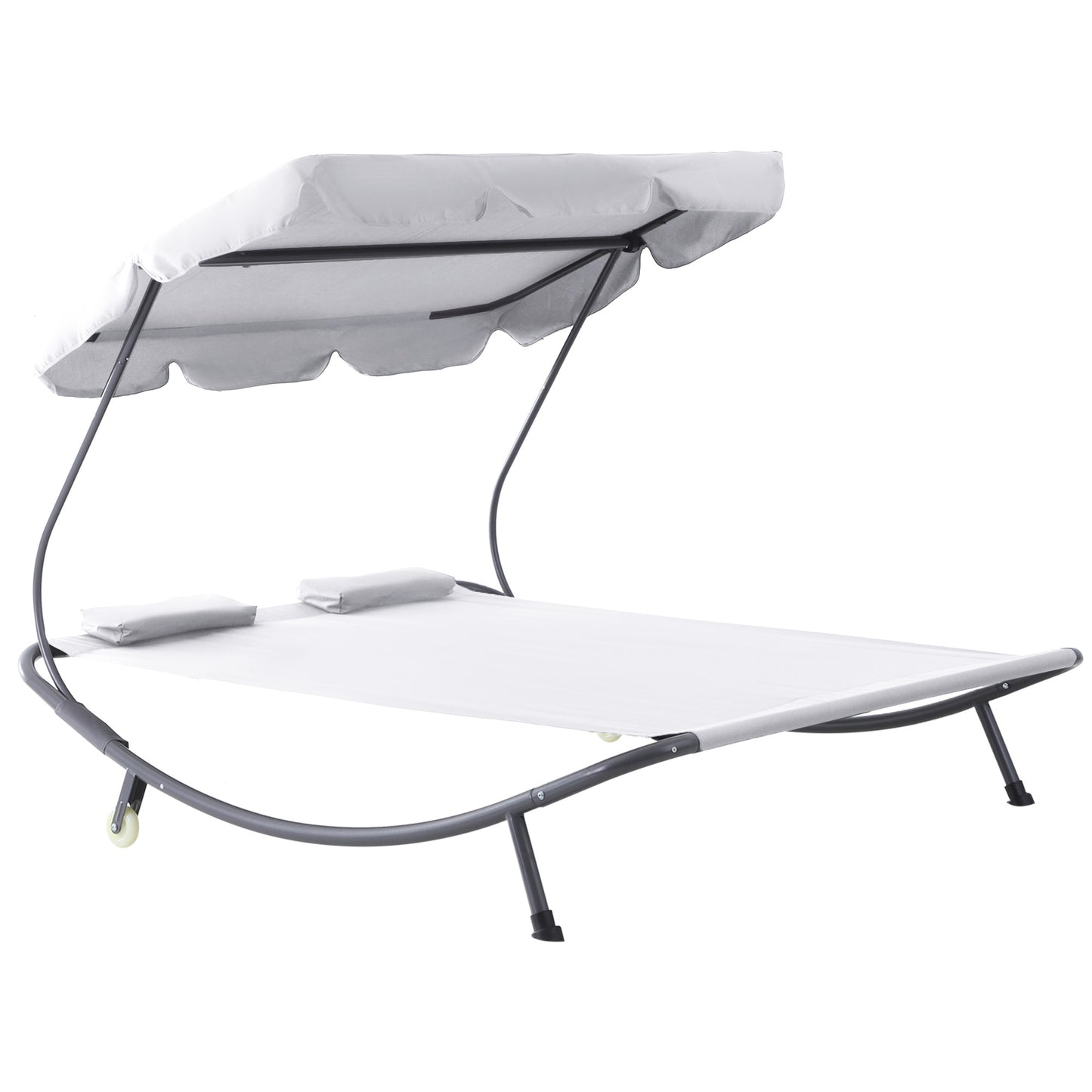 Outsunny Double Hammock Sun Lounger Bed with Canopy Shelter, Wheels & 2 Pillows, Grey 4.5