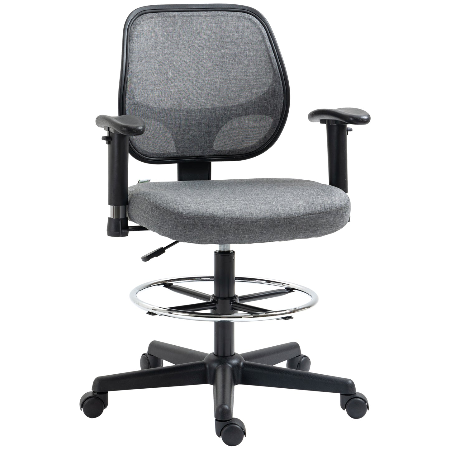 Vinsetto Drafting Chair, Fabric Office Chair, Ergonomic Painting Chair with Height Armrest Adjustable and Foot Ring, 360° Swivel Stool Chair for Standing Desk, Grey 4.7