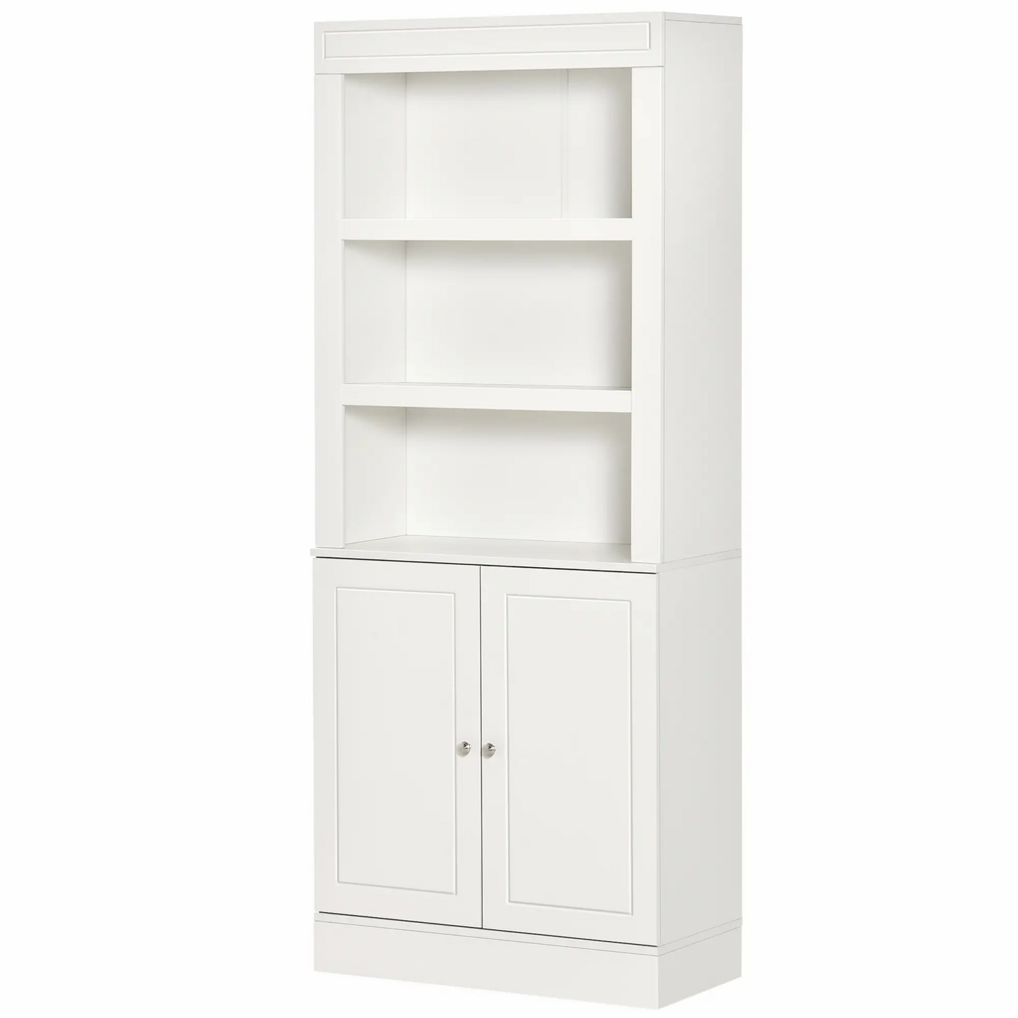 HOMCOM Kitchen Cupboard with 6-tier Shelving, Freestanding Storage Cabinet, Pantry Cupboard with 3 Open Compartments and Double-door Cabinet with Adjustable Shelves, White