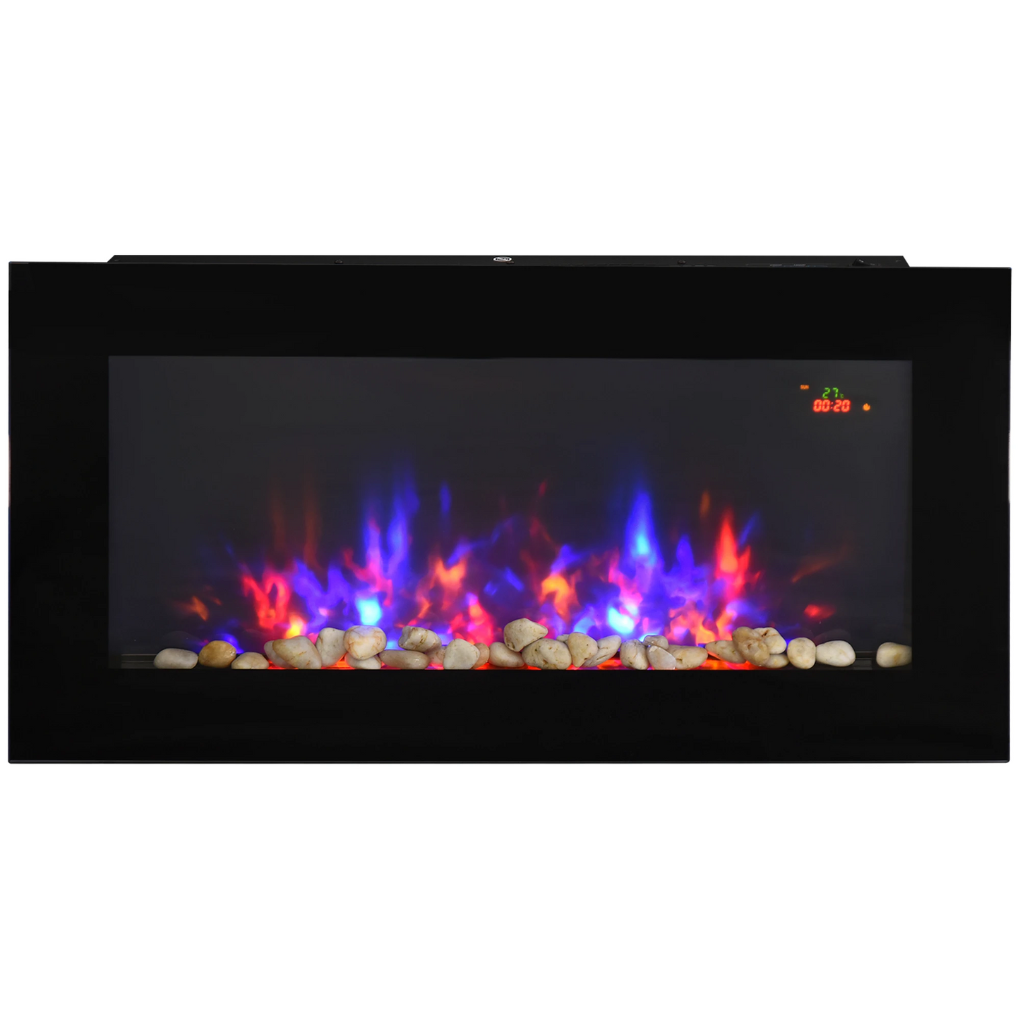 HOMCOM LED Wall Mounted Fireplace Curved Glass Electric Fire Place for Living Room, 1000W/2000W, 48H x 90.8W x 11.5Dcm, Black
