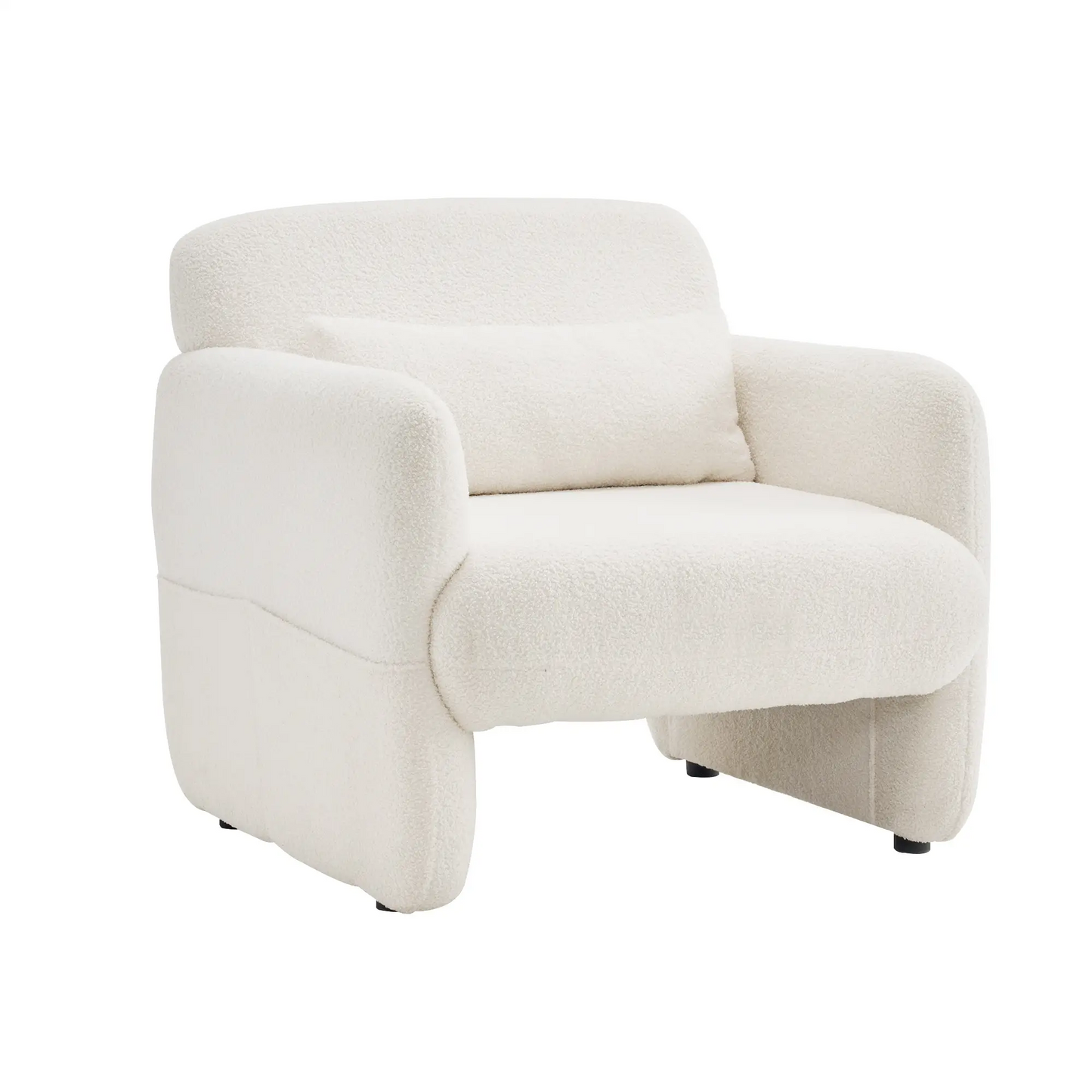 Upholstered Teddy Fabric Occasional Chair with Solid Wood Frame, Comfy Lounge Chair for Living Room, Bedroom, 87x88x77 cm, White