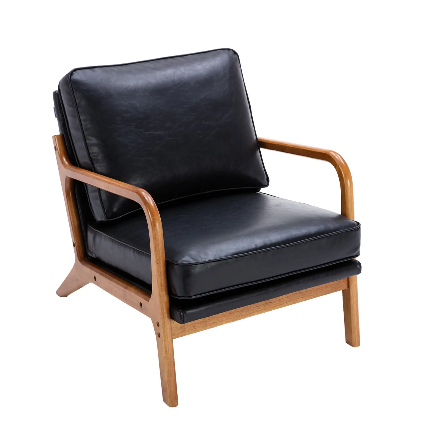 Modern Accent Armchair with Wooden Frame, Soft Cushion, Mid-Century Style, Comfy Chair for Bedroom, Living Room, 65x80x76 cm, Black