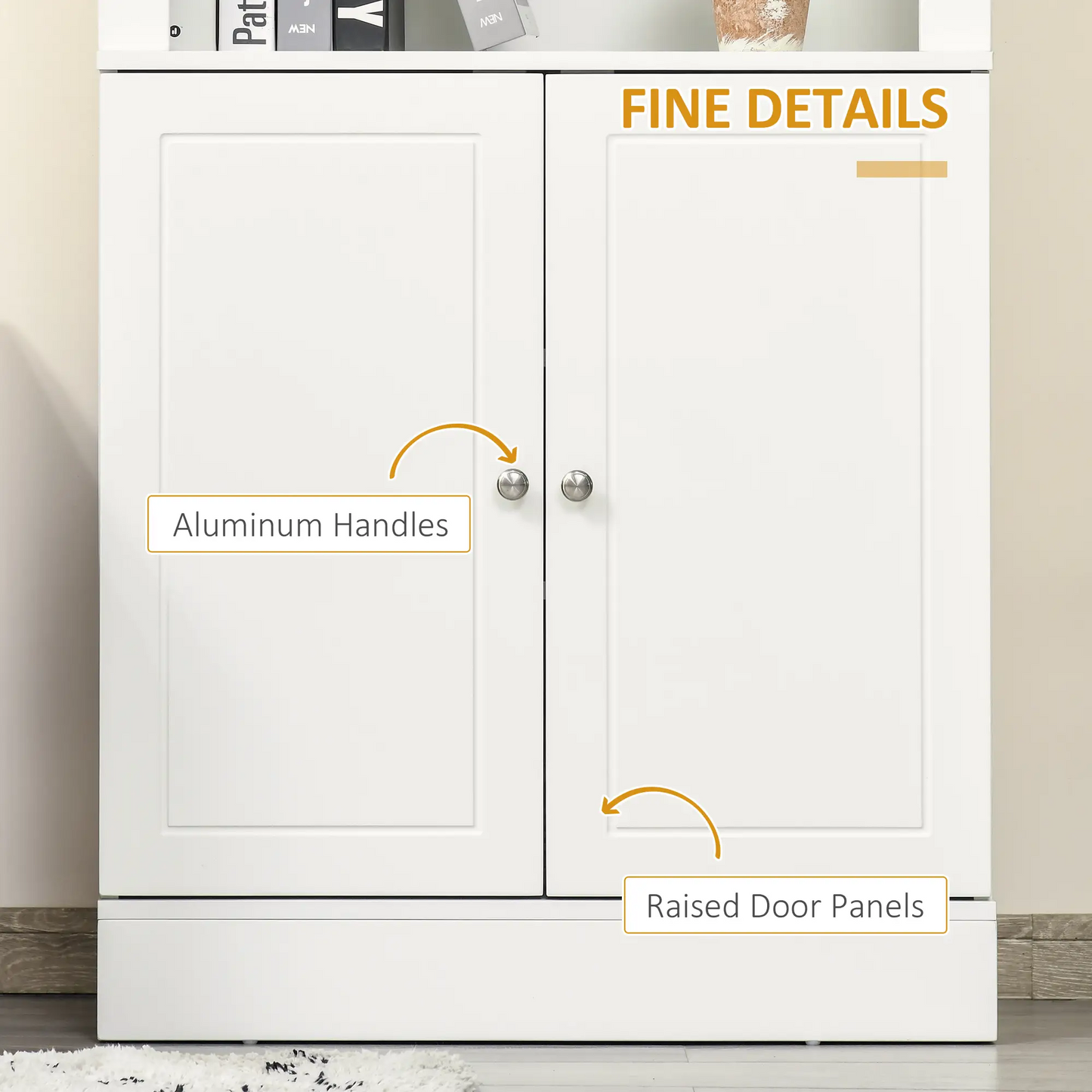 HOMCOM Kitchen Cupboard with 6-tier Shelving, Freestanding Storage Cabinet, Pantry Cupboard with 3 Open Compartments and Double-door Cabinet with Adjustable Shelves, White