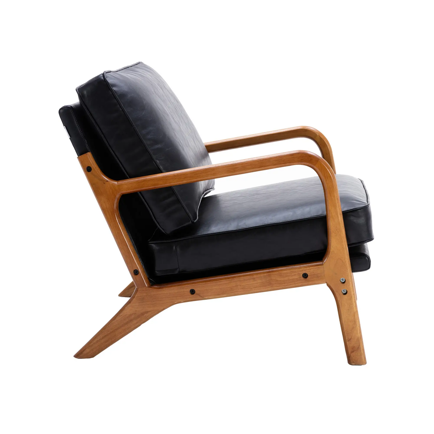 Modern Accent Armchair with Wooden Frame, Soft Cushion, Mid-Century Style, Comfy Chair for Bedroom, Living Room, 65x80x76 cm, Black
