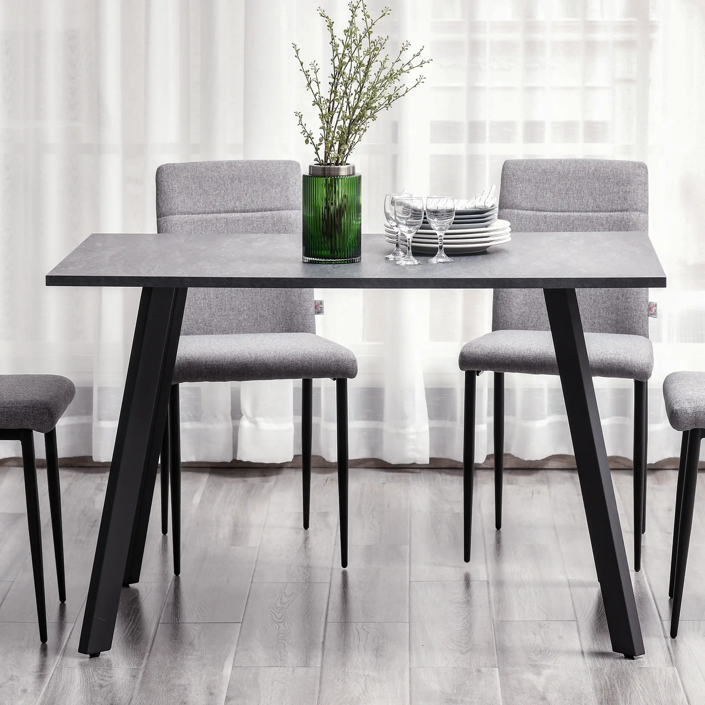 HOMCOM Dining Table, Contemporary Rectangle Kitchen Table with Metal Legs and Spacious Tabletop for Dining Room, Living Room, Dark Grey
