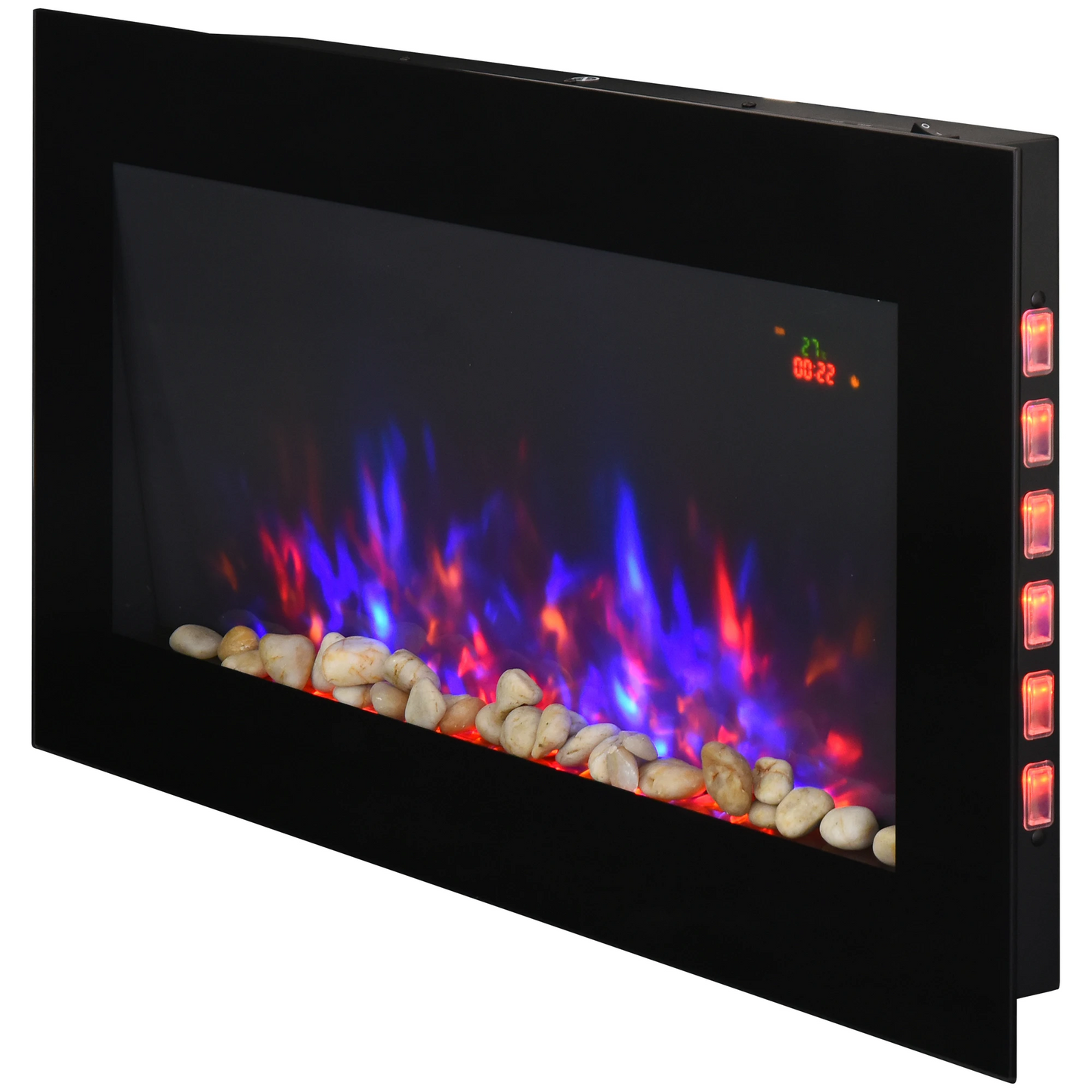 HOMCOM LED Wall Mounted Fireplace Curved Glass Electric Fire Place for Living Room, 1000W/2000W, 48H x 90.8W x 11.5Dcm, Black