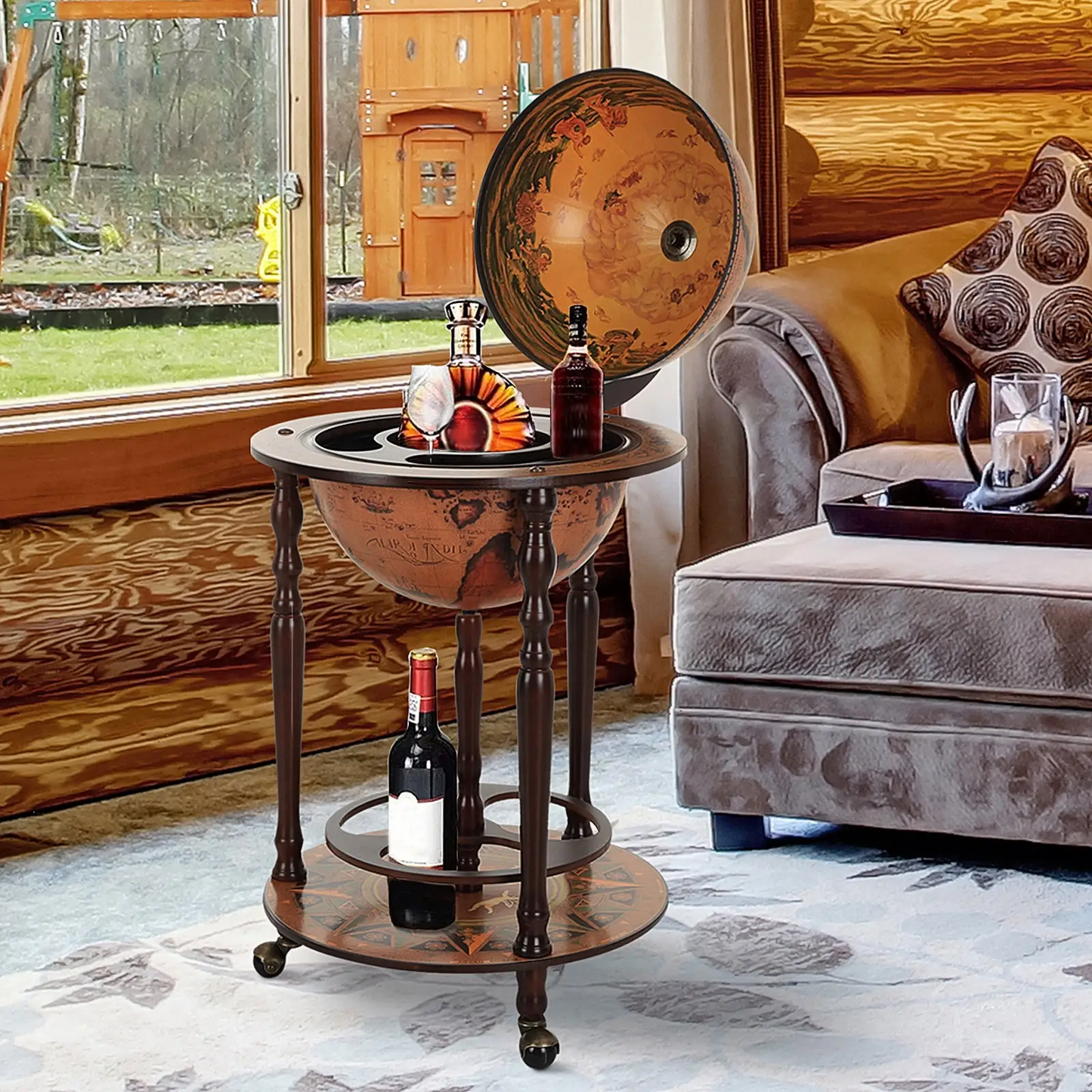 HOMCOM Globe Shaped Retro Style Bar Cabinet Wine Alcohol Storage Trolley Glass Bottle Holder 36CM