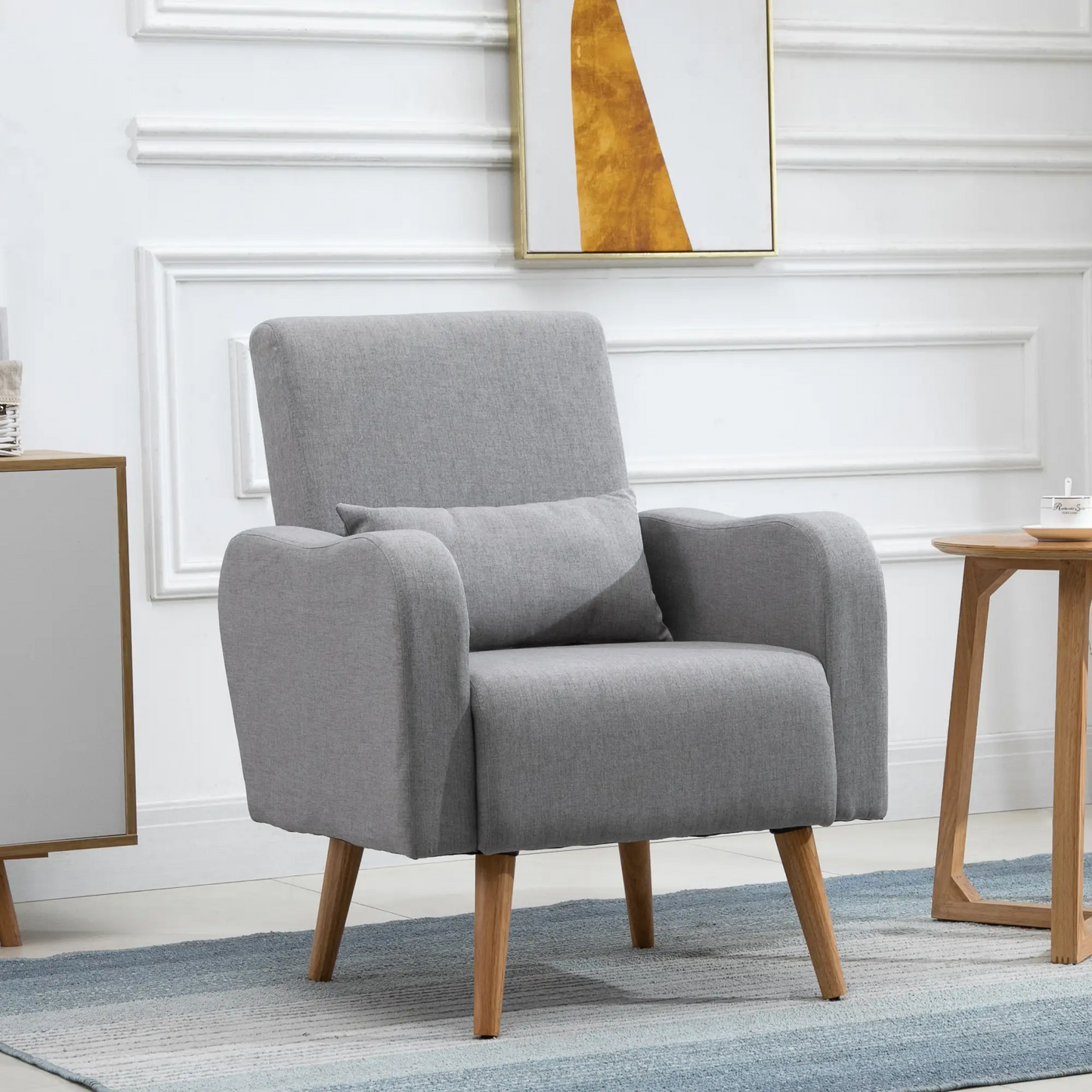 HOMCOM Accent Chair, Linen-Touch Armchair, Upholstered Leisure Lounge Sofa for Living Room, Club Chair with Wooden Frame, Grey
