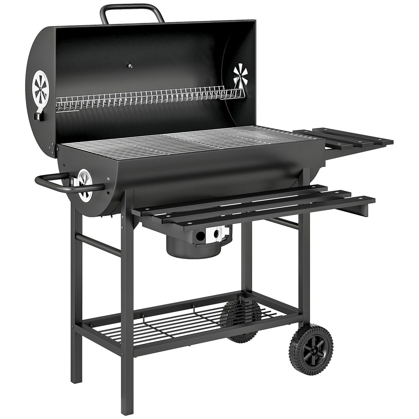Outsunny Charcoal BBQ Grill with Foldable Front Side Shelf, Portable Barbecue Smoker with Warming Rack, Bottom Shelf, Lid, Temperature Gauge, Wheels for Outdoor Cooking Garden Party, Black #10 Top Sellingin Barbecues 5