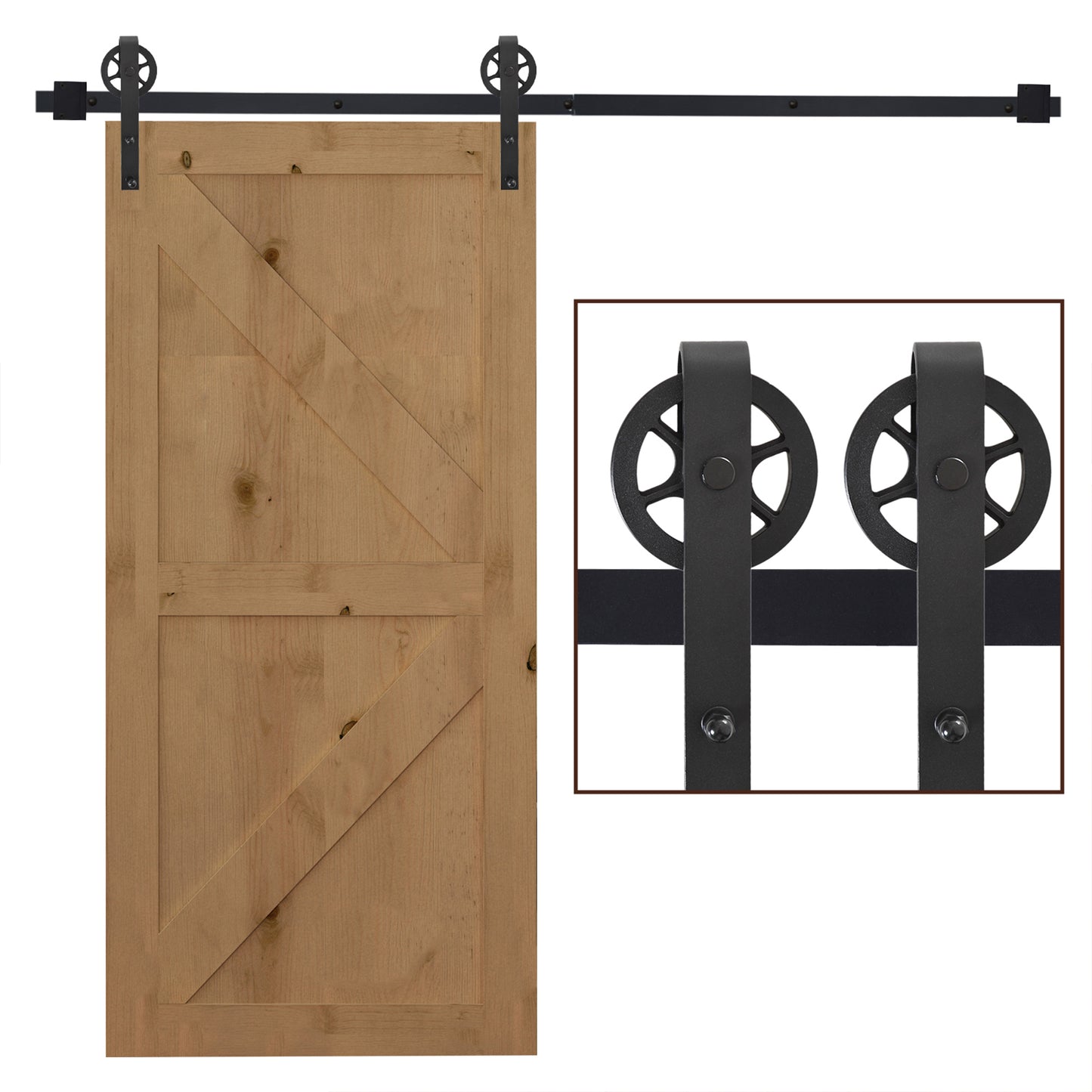 HOMCOM 6.6 FT/ 2000mm Carbon Steel Sliding Barn Door Kits Hardware Closet Set Track System for Single Wooden Door Industrial Wheel Style Roller 4.9