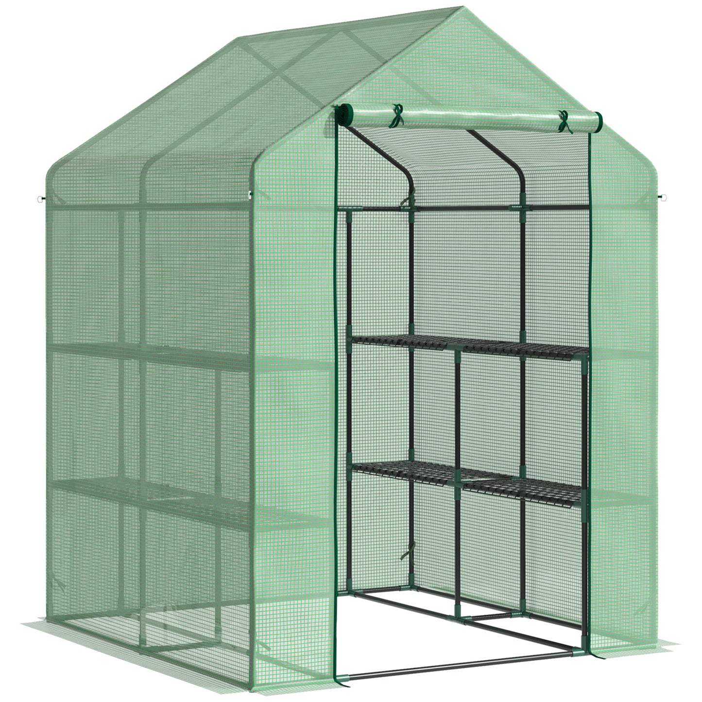 Outsunny Walk in Greenhouse with Shelves Steeple Green House for Garden Grow House Removable Cover 143x138x190cm, Green 5
