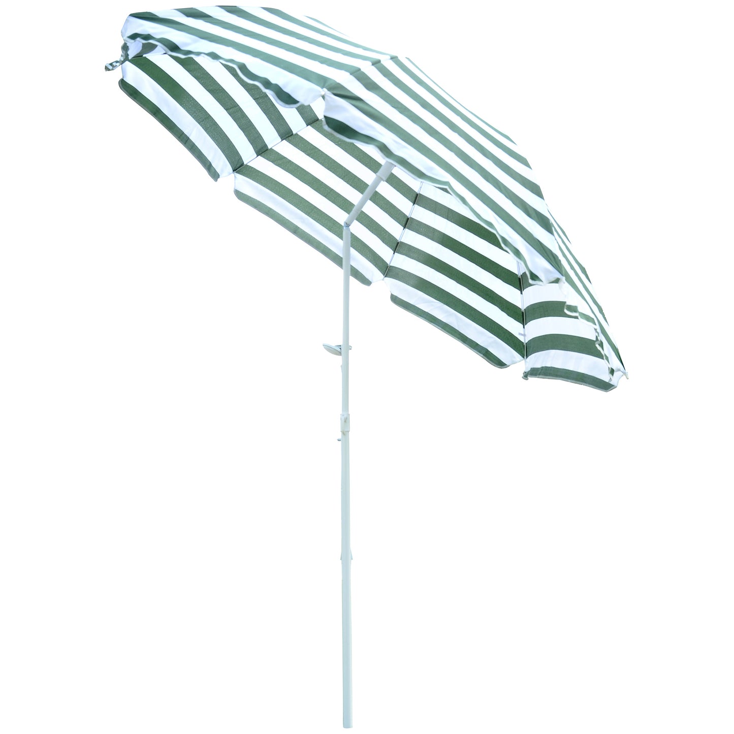 Outsunny 1.8m Beach Parasol Umbrella with Tilt Canopy, Lightweight Patio Garden Sunshade with 8 Ribs, Green & White Stripe 4.8