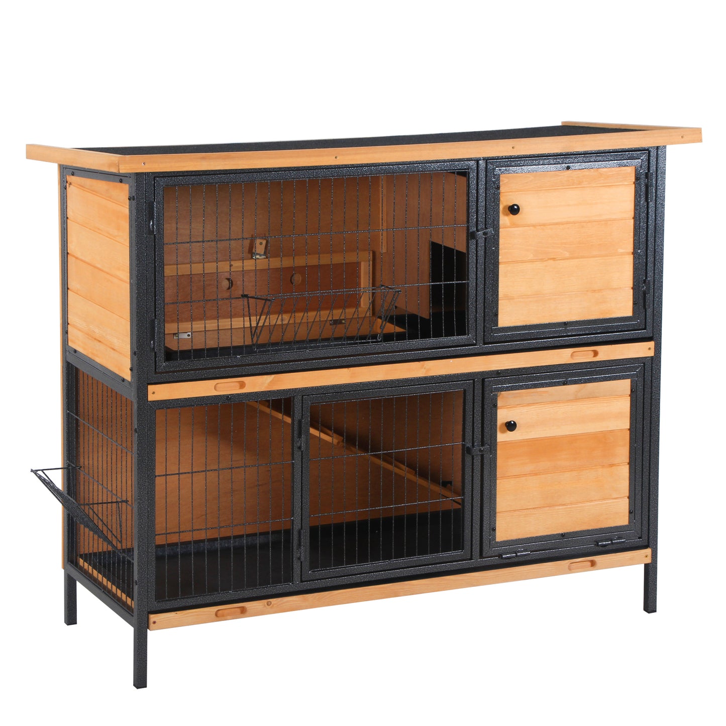 PawHut Rabbit Hutch Outdoor Guinea Pig Hutch Bunny Cage Metal Frame with No-Leak Tray Openable Roof Light Yellow 122 x 50 x 101cm 4.5