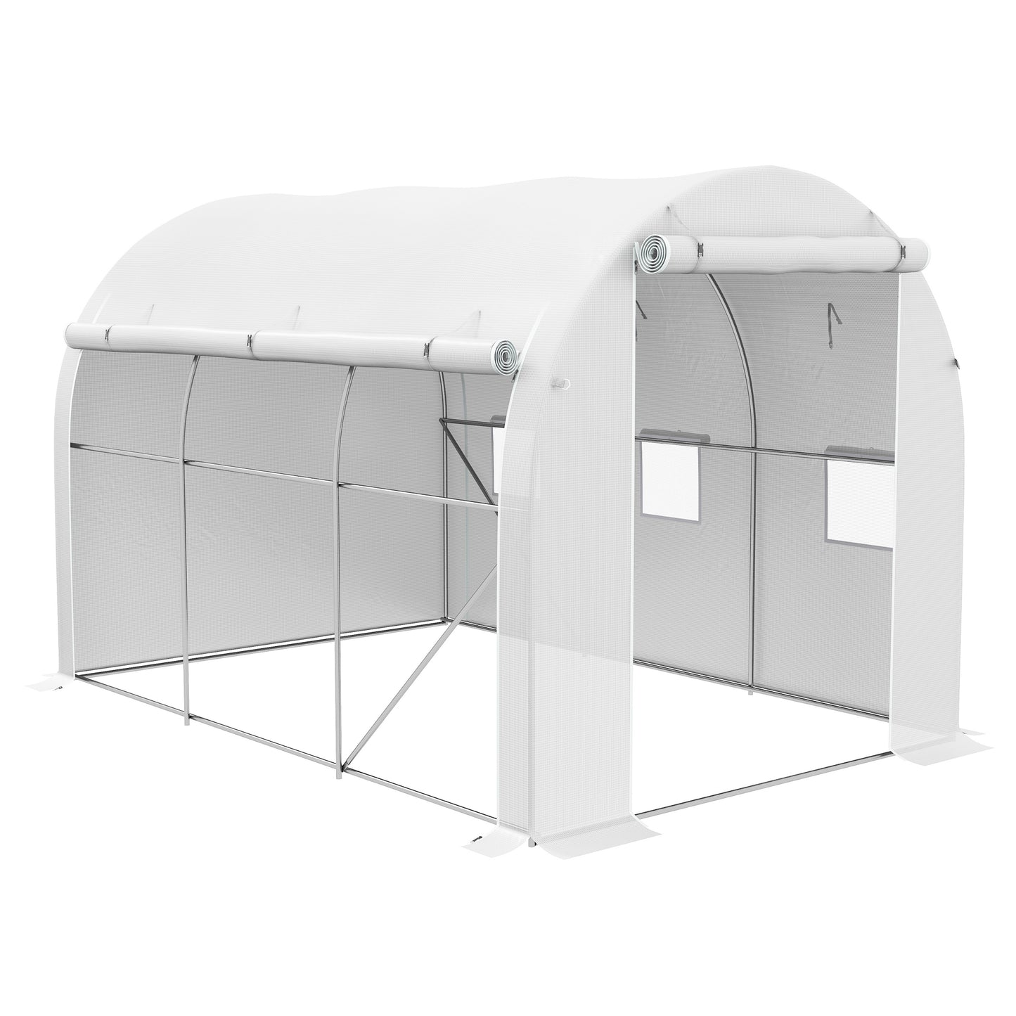 Outsunny 296 x 196cm Steel Frame Polytunnel Greenhouse - White 5