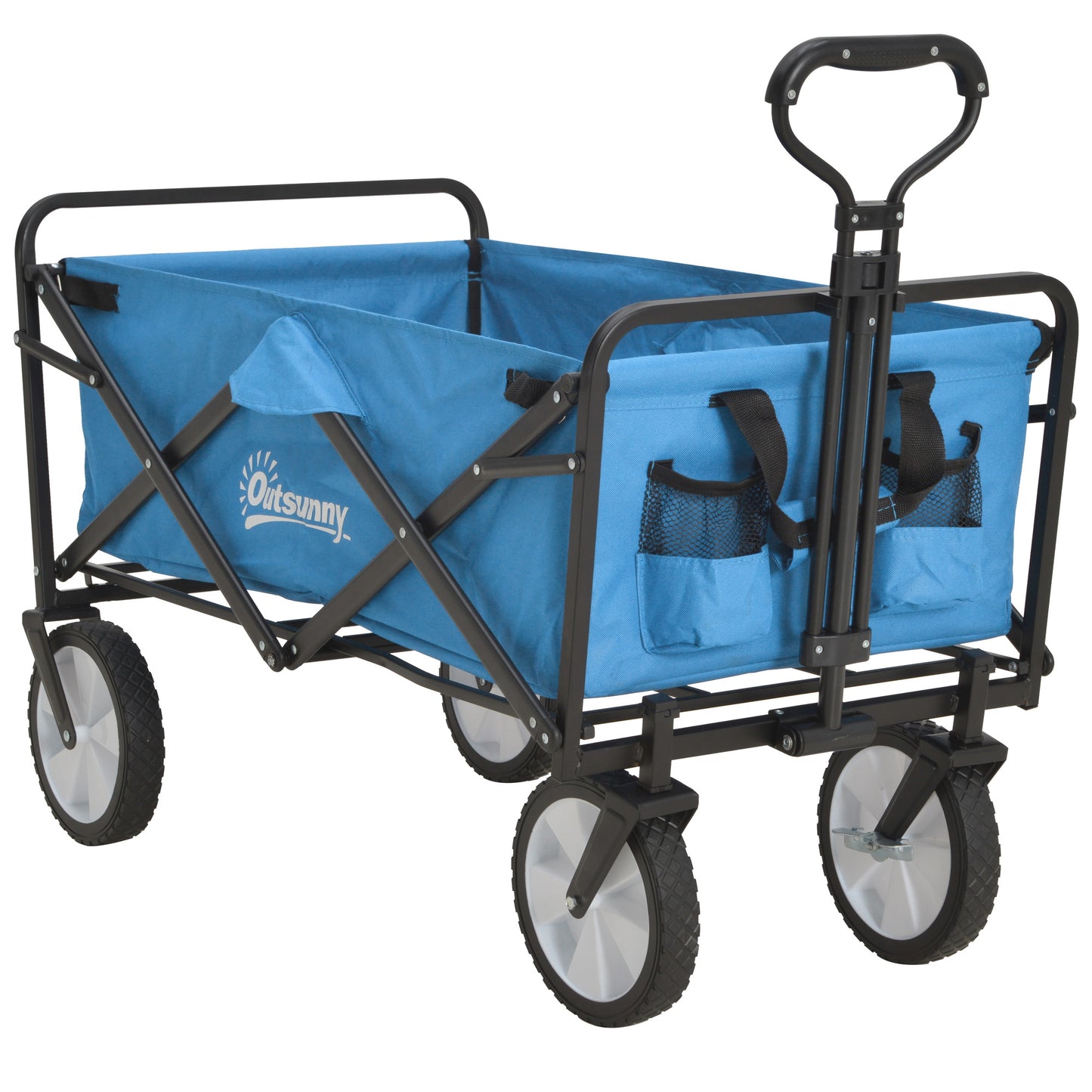 Outsunny 90L Folding Garden Trolley Cart Pull Along Wagon with Telescopic Handle for Beach Camping Festival - Blue 4.9