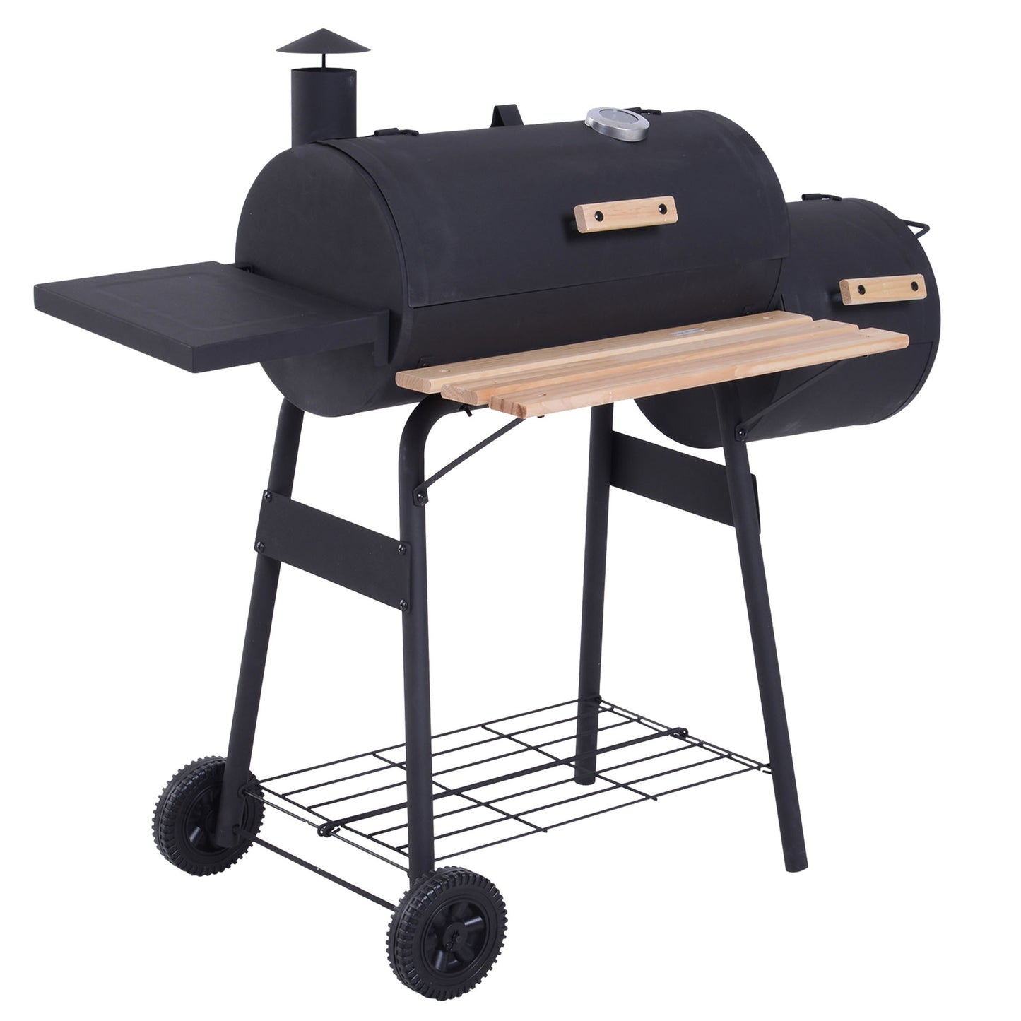 Outsunny Portable Charcoal BBQ Grill, Cold-rolled Steel, Solid Wood, 104H x 124L x53W cm-Black #9 Top Sellingin Charcoal Grills 4.6