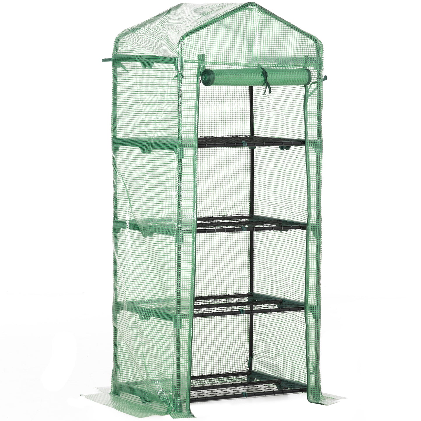 Outsunny Walk In Greenhouse with 2 Tier Shelf, Portable Gardening Plant Grow House Tomato Greenhouse with Roll up Zip Panel Door, Reinforced PE Cover, 143 x 143 x 195cm, Green 4.9