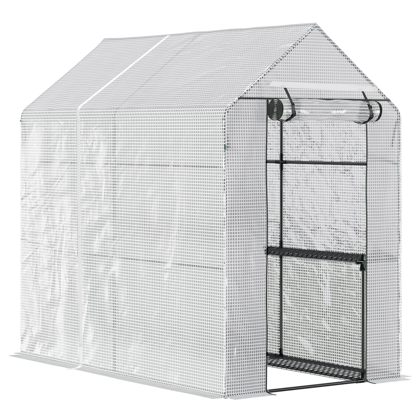 Outsunny Walk In Greenhouse with 2-Tier Shelves, Roll up Zip Panel Door, Garden Polytunnel Steeple Grow House for Outdoor, 6 x 4 x 6ft White #6 Top Sellingin Garden Buildings 4.8