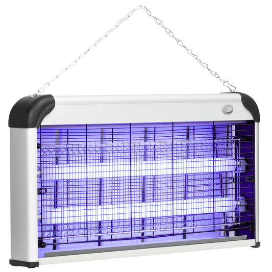 Outsunny 30W Electric Fly Zapper, Bug Zapper with UK Plug, 2 UV Bulbs, Hanging Chain, On/Off Switch and Removable Catch Tray, 60㎡ Coverage Insect Mosquito Killer for Indoor and Outdoor Use, Silver 5