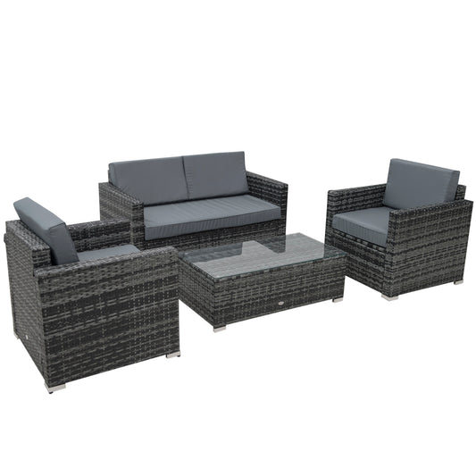Outsunny Six-piece Outdoor Rattan Dining Set, Outdoor Sofa Set with Reclining Armchairs and Mental Frame, Grey 4.7