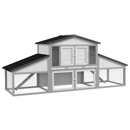 PawHut Large Rabbit Hutch with Run, Outdoor Bunny Cage, with Tray, Ramp - Light Grey 5