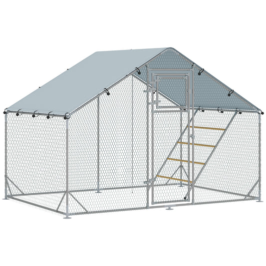 PawHut Walk in Chicken Run w/ Cover, Feeding Door, Hanging Feeder, Perch, for 6-8 Poultry #3 Top Sellingin Pet Supplies 5
