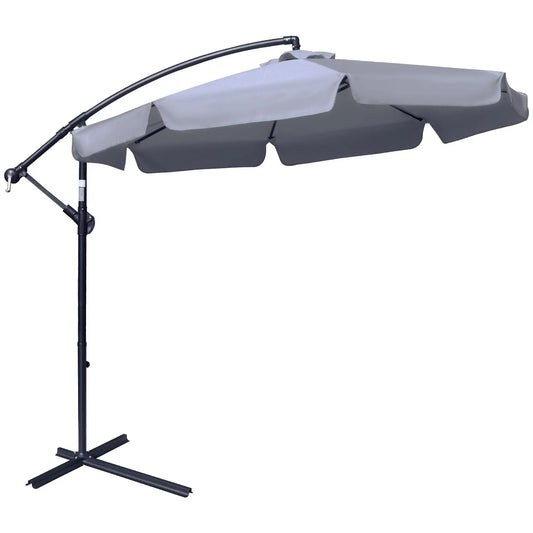Outsunny 2.7m Garden Banana Parasol Cantilever Umbrella with Crank Handle and Cross Base for Outdoor, Hanging Sun Shade, Dark Grey 4.8