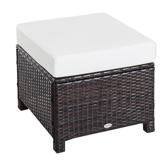 Outsunny Rattan Footstool Wicker Ottoman with Padded Seat Cushion Outdoor Patio Furniture for Garden Poolside Living Room, 50 x 50 x 35 cm, Brown 4.8