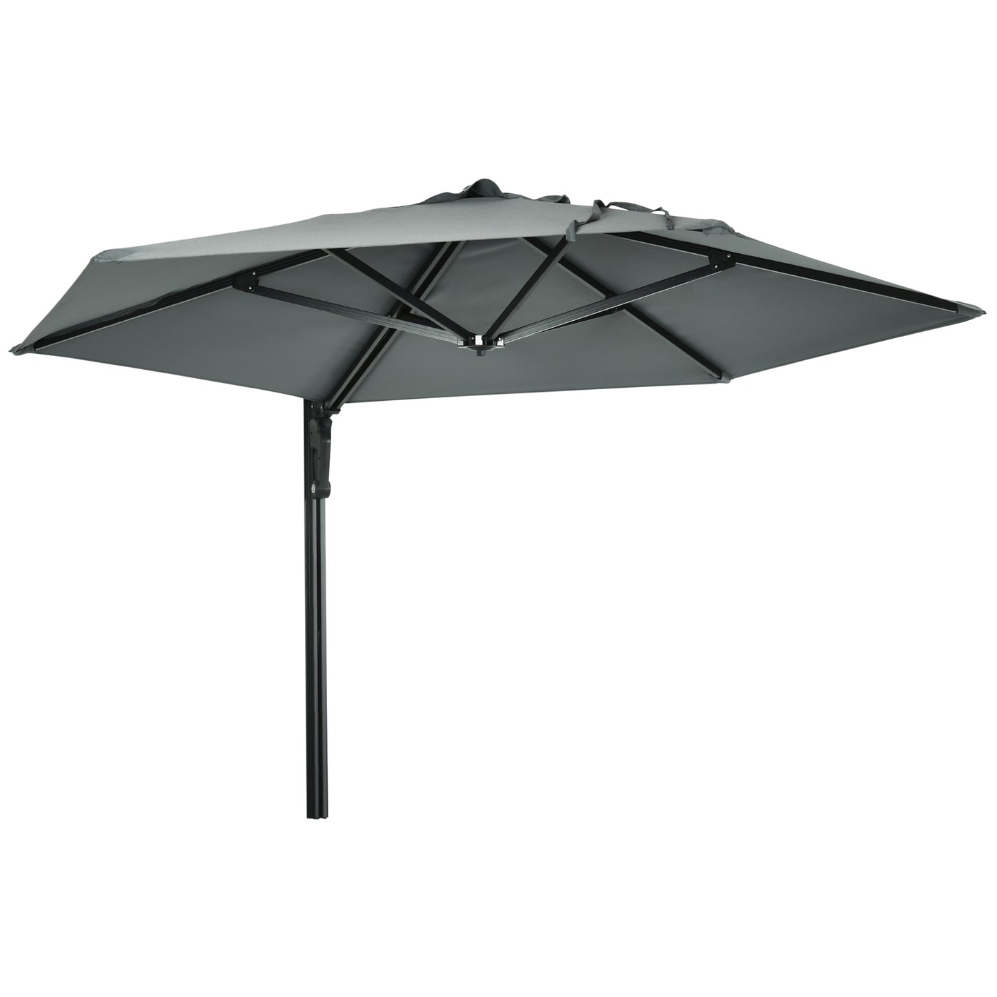 Outsunny 2.5m Wall Mounted Parasol, Hand to Push Outdoor Patio Umbrella with 180 Degree Rotatable Canopy for Porch, Deck, Garden, 250 cm, Grey 5