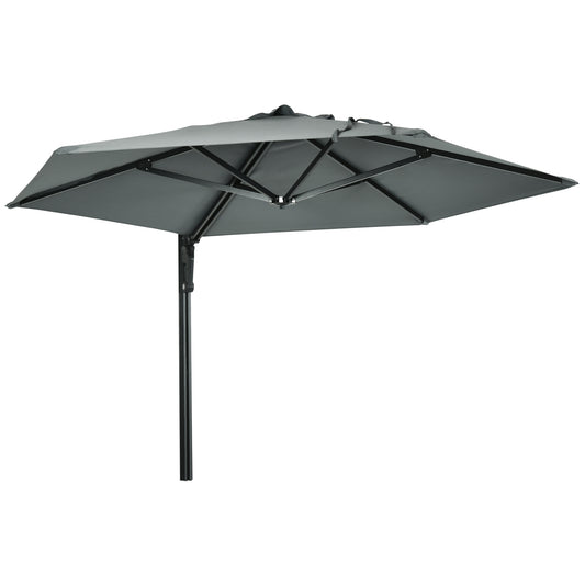 Outsunny 2.5m Wall Mounted Parasol, Hand to Push Outdoor Patio Umbrella with 180 Degree Rotatable Canopy for Porch, Deck, Garden, 250 cm, Grey 5