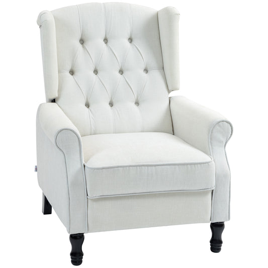 HOMCOM Recliner Armchair, Vintage Reclining Chair with Nail Head Trim, Wingback Chair with Button Tufted Back and Footrest, for Living Room, Cream White 5