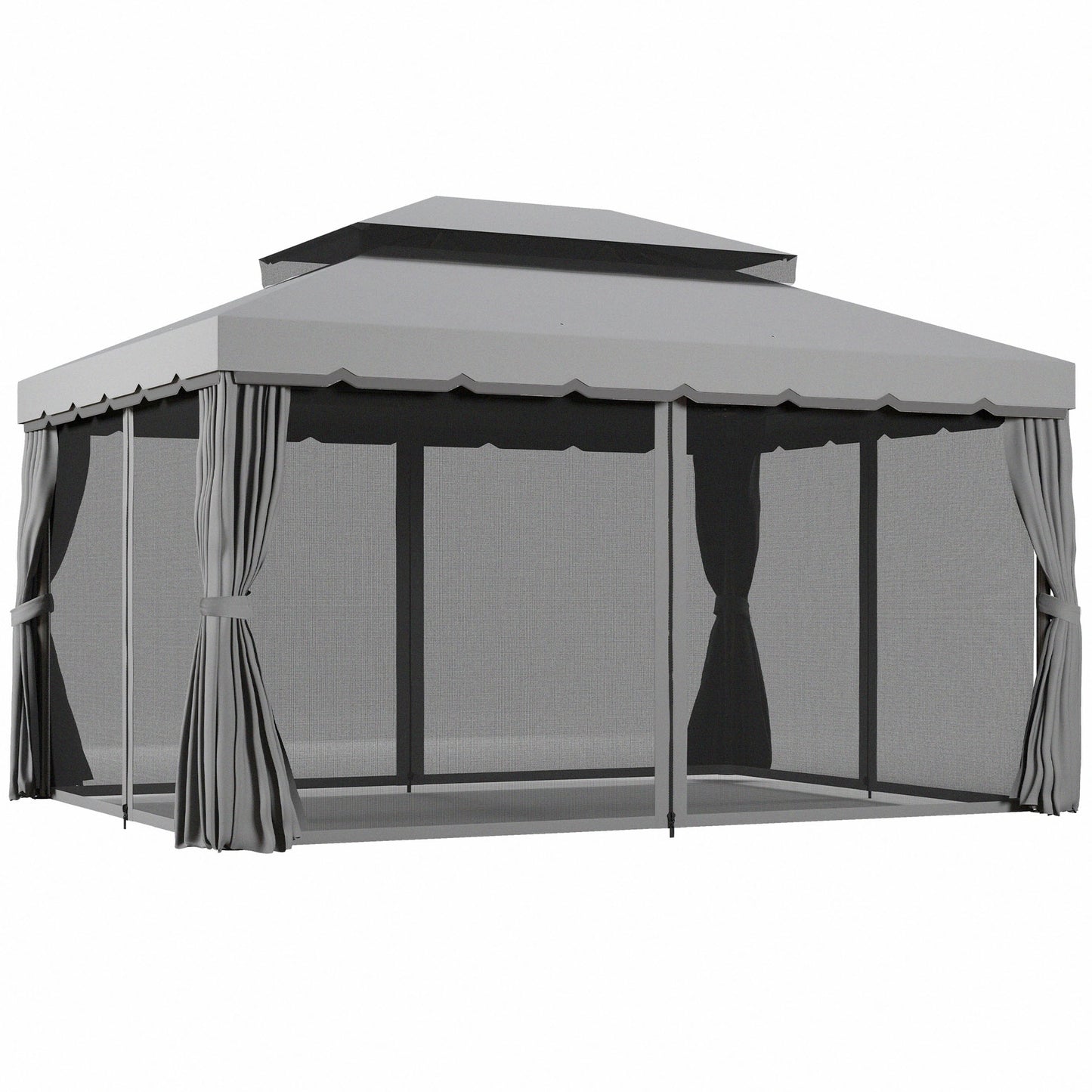 Outsunny 3 x 4m Aluminium Garden Gazebo, Marquee Canopy Shelter Pavilion Party Tent with Nets and Curtains for Garden and Deck, Light Grey 1