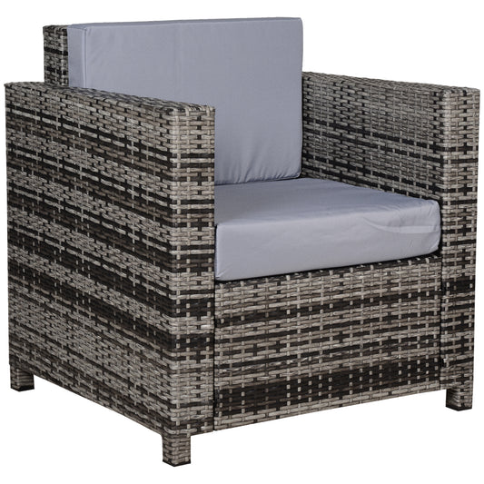 Outsunny Single Seater Rattan Chair Sofa with 10 cm Thick Padded Cushion, All-Weather PE Wicker Weave Garden Armchair with Armrests, Grey #8 Top Sellingin Rattan Furniture 4.9