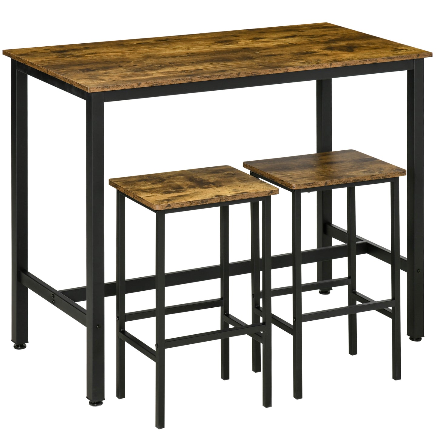 HOMCOM Industrial Bar Table Set, Breakfast Table with 2 Stools, 3-Piece Counter Height Dining Table & Chairs for Kitchen, Living Room, Rustic Brown 5