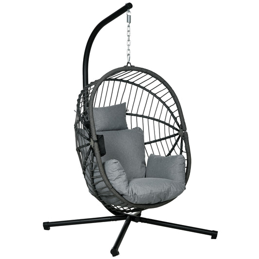 Outsunny Metal Stand Hanging Egg Chair, with Full Body Padded Seat - Grey #6 Top Sellingin Swing Chairs 5