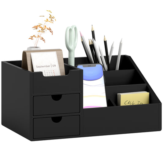 HOMCOM Desk Organiser Holder, Bamboo Multi-Function Storage Caddy with 7 Storage Compartments and 2 Drawers for Home Office Stationary Supplies, Black #2 Top Sellingin Office Accessories