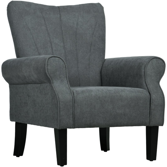 HOMCOM Upholstered Accent Chair with High Back, Rolled Arms and Wood Legs, Soft Thick Padded Armchair, Grey #6 Top Sellingin Armchairs & Massage Chairs 5