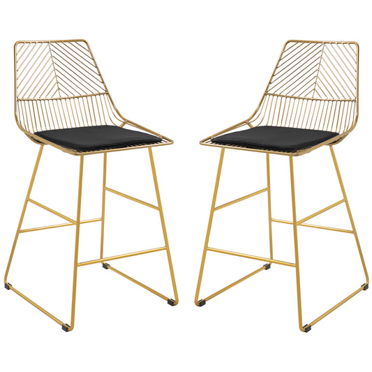 HOMCOM Set of 2 Bar stools Modern Counter Height Wire Metal Bar chairs for Kitchen, Bar Counter, Gold 5