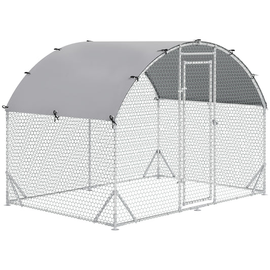 PawHut Walk In Chicken Run Galvanised Chicken Coop Hen Poultry House Cage Rabbit Hutch Pet Playpen Garden with Water-Resist Cover, 2.8 x 1.9 x 2m 4.3
