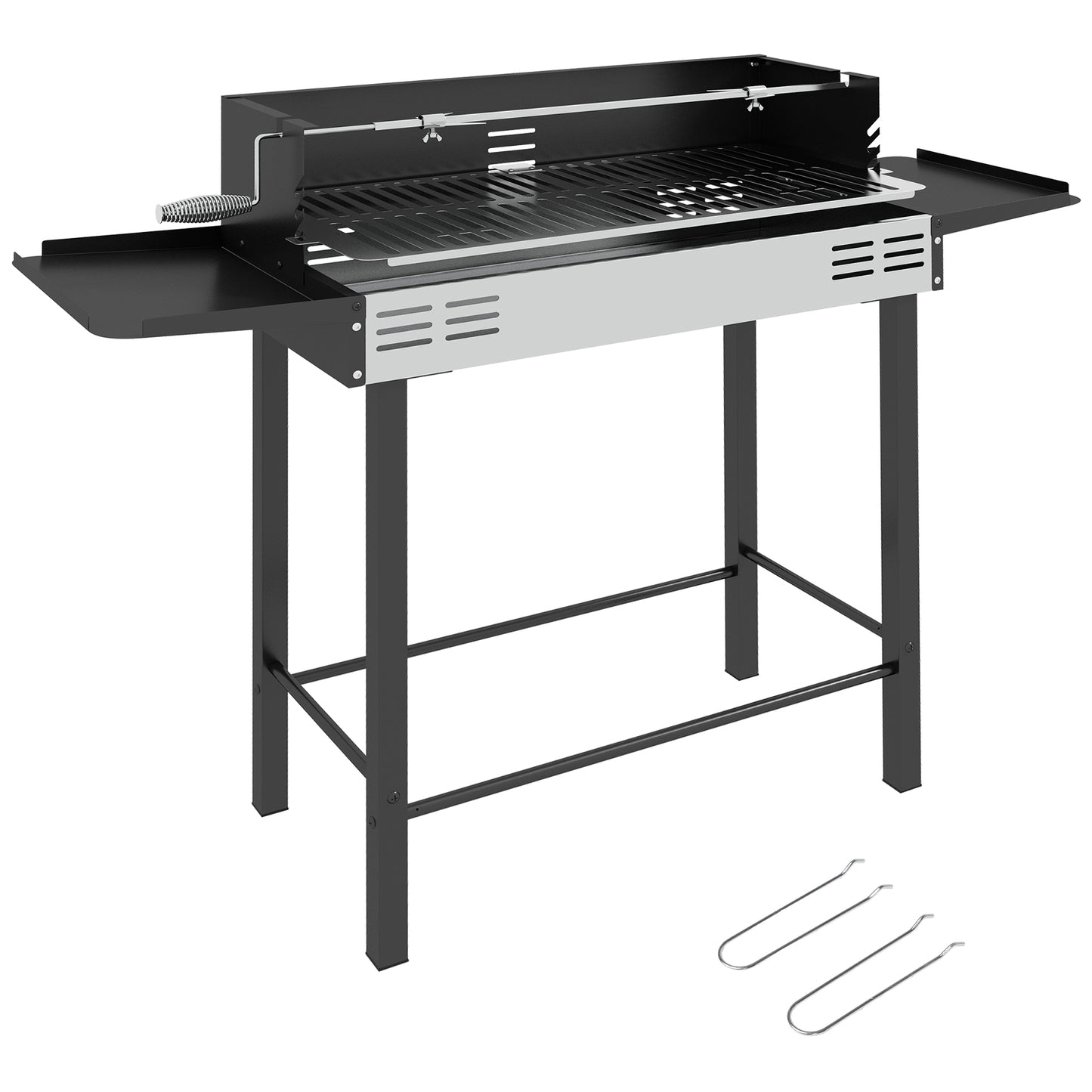 Outsunny BBQ Rotisserie Grill Roaster Charcoal Spit Roasting Machine for Chicken Turkey with 3-Level Grill Grate, Side Shelves 4.5