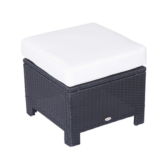 Outsunny Rattan Footstool Wicker Ottoman with Padded Seat Cushion Outdoor Patio Furniture for Garden Poolside Living Room, 50 x 50 x 35 cm, Black 4.7