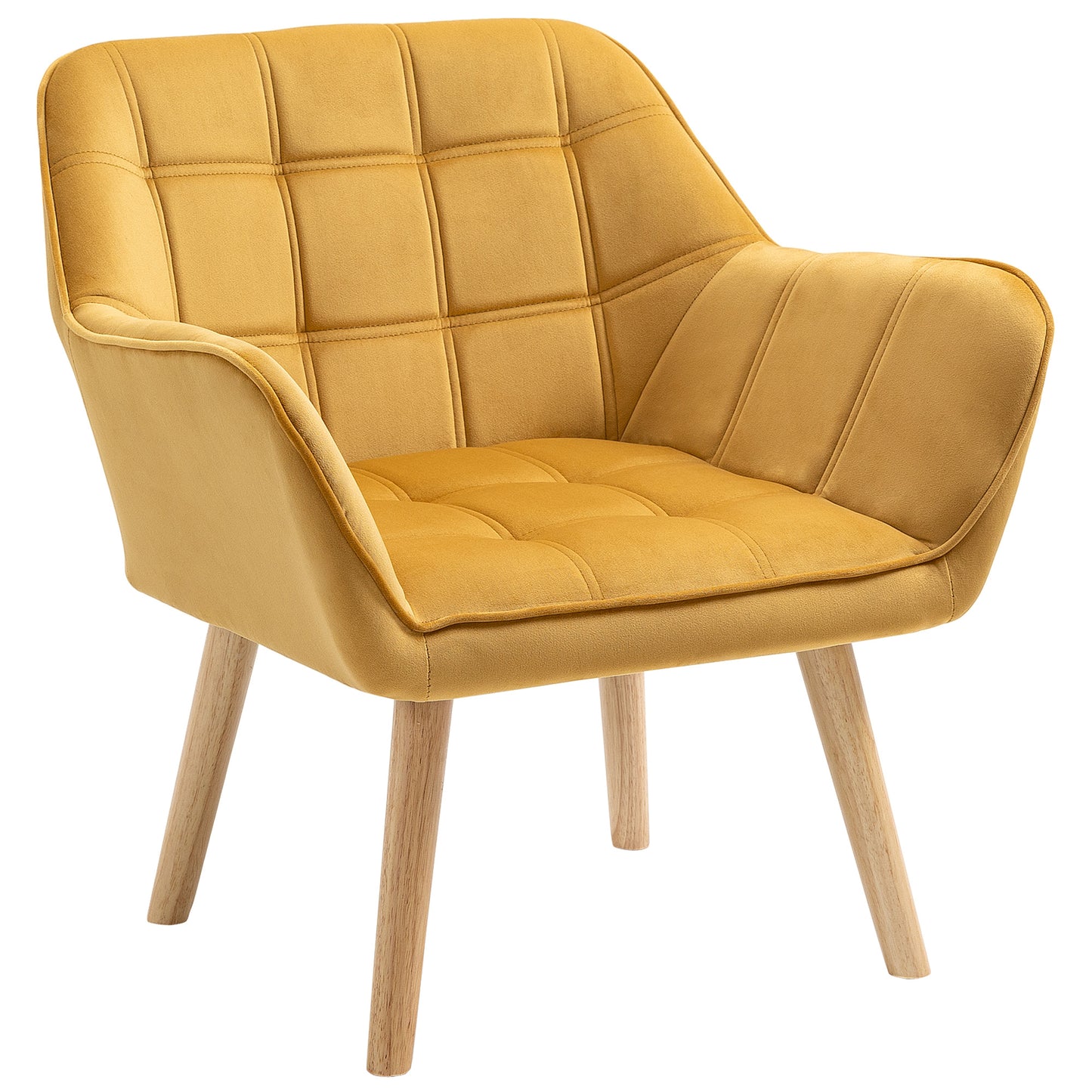 HOMCOM Modern Armchair, Accent Chair with Wide Arms, Slanted Back and Rubber Wood Legs for Living Room, Bedroom, Home Office Yellow 4.9