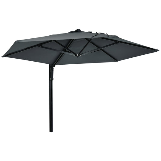 Outsunny 2.5m Wall Mounted Parasol, Hand to Push Outdoor Patio Umbrella with 180 Degree Rotatable Canopy for Porch, Deck, Garden, 250 cm, Dark Grey 4.5